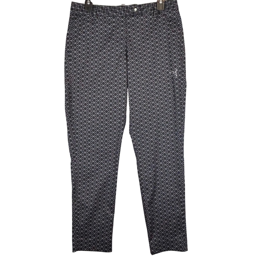 Puma Golf Pants Womens Black White Geometric Cube Print Stretch Trousers 568725